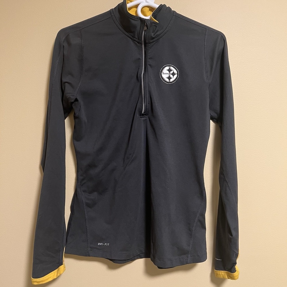 Nike Dri Fit Steelers Women's Quarter Zip Gray Yellow Long Sleeve Size Small